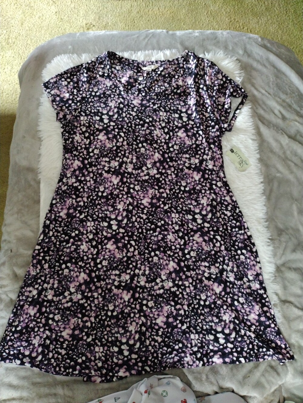 Black & Light Purple  Floral A-Line Dress